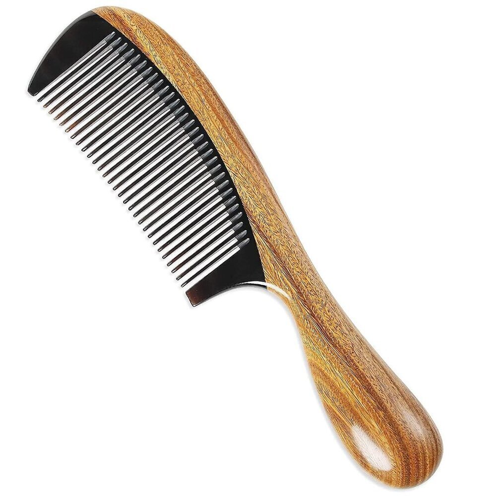 Handmade Buffalo Horn Sandalwood Hair Comb Anti-Static Wooden Detangler